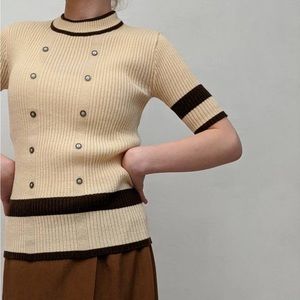 used 60s knit mock neck sweater vintage rib knit | knit top|short sleeve sweater